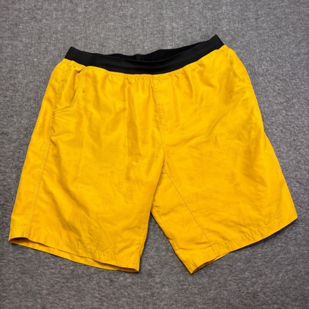 Prana Mojo Shorts Men XL Yellow Elastic‎ Waist Pockets Golden Hiking Beach Yoga
